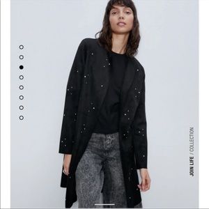 ZARA STUDDED BLACK FAUX SUEDE JACKET